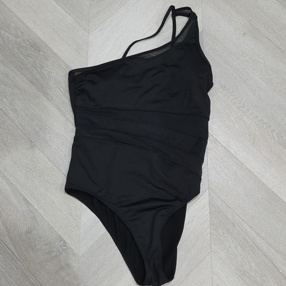 Cupshe One Piece Black Mesh Inserts Swimsuit, Large - Picture 3 of 5